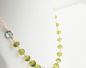 CLEARANCE SALE Gold Green Peridot Necklace - August Birthstone - Bib Style, Aqua Quartz
