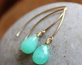 Memorial Day SALE Gold Mint Green Chrysoprase Gemstone Earrings - Mint green - 14Kt Gold fill