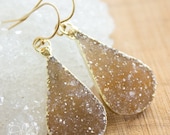 SALE 15 OFF Gold Maple Sugar Druzy Teardrop Earrings - 14K Gold Fill