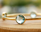 SALE 15 OFF Gold Teal Blue Quartz Bangle - Stacking Bangle - Aqua Blue