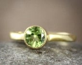SALE 15 OFF August Birthstone Ring - Green Peridot Ring - Brilliant Round Cut, Vermeil Gold