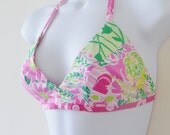 Bikini - Reversible - Rave - Bra - Cotton - Pink - Green - Preppy - Bralette - Retro - Concert Top  - Floral - Resort