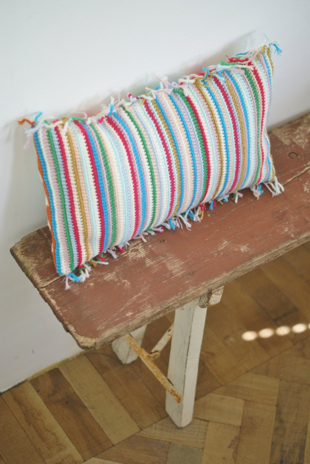 wood & wool harlequin stripe pillow