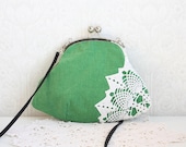 clutch with vintage lace doily, green