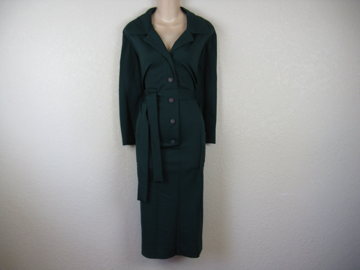 1960's hunter green tunic dress.  shirt dress. plus size. 2X. new old stock.