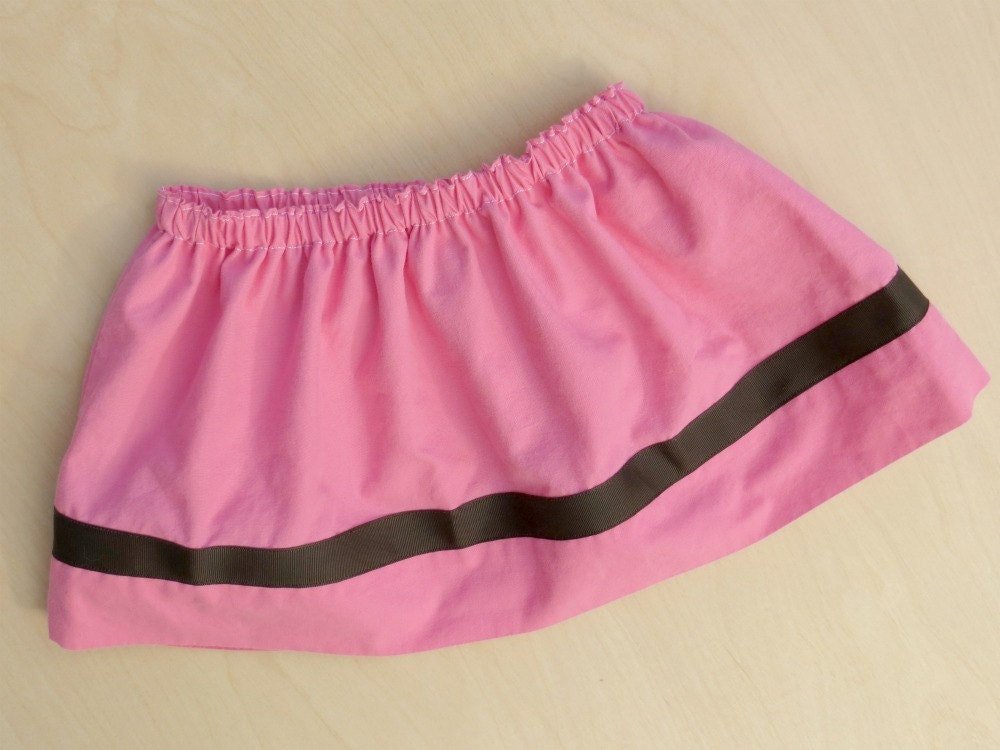 Little Girls Bright Pink Valentine Skirt with Brown Ribbon size 2T Eco Friendly