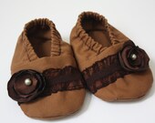 Crib Shoes - Carmel and Brown - Size 0-3 months