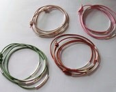 Bracelets- Leather Wrapped Bohr Style Bracelet Green Pink Copper Beige Silver wrapped Bracelets