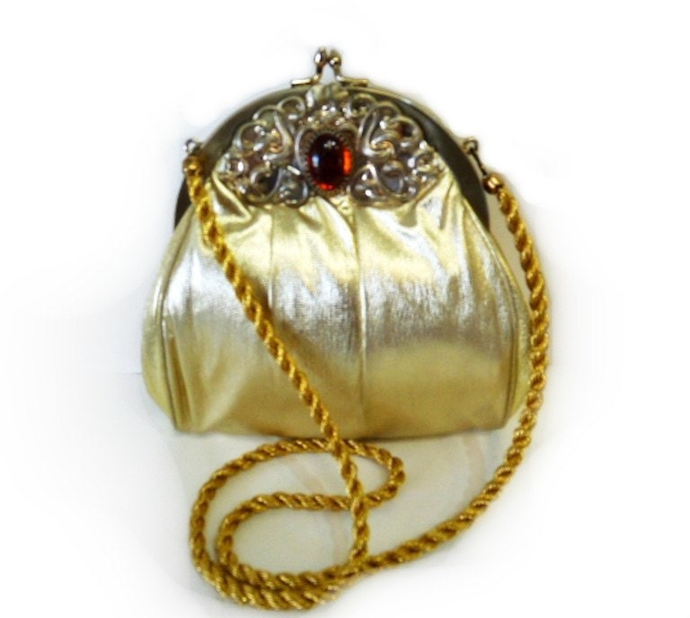 Vintage 1960s Purse HL Gold Lame  Evening  HL Gold Frame Kiss Lock Wedding Bridal Party purse