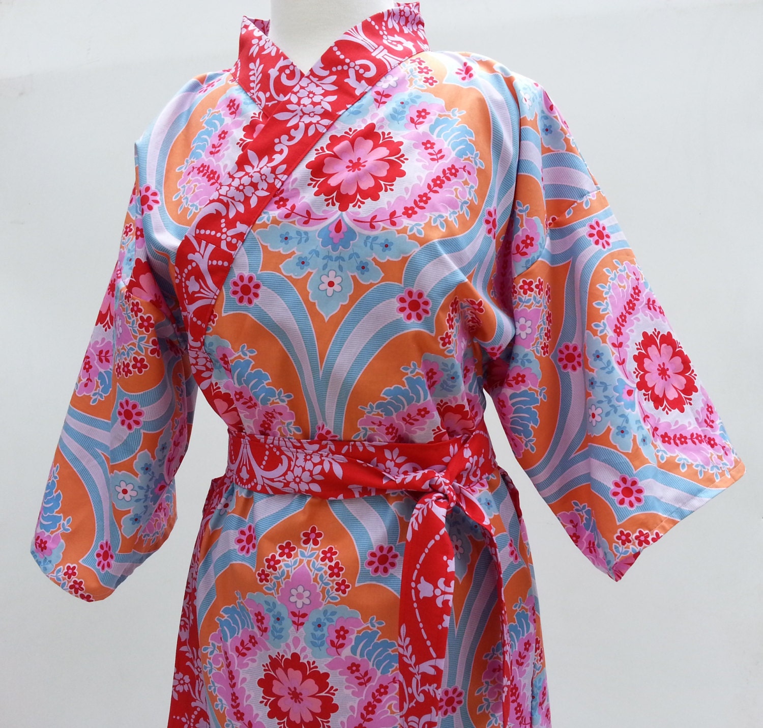 Ladies Kimono Style Robe in SPANISH GARDEN - Wedding Bridal Shower Bathrobe Gift Lingerie Swimsuit Cover