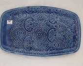 Shiny, Blue, lace patterned, ceramic platter