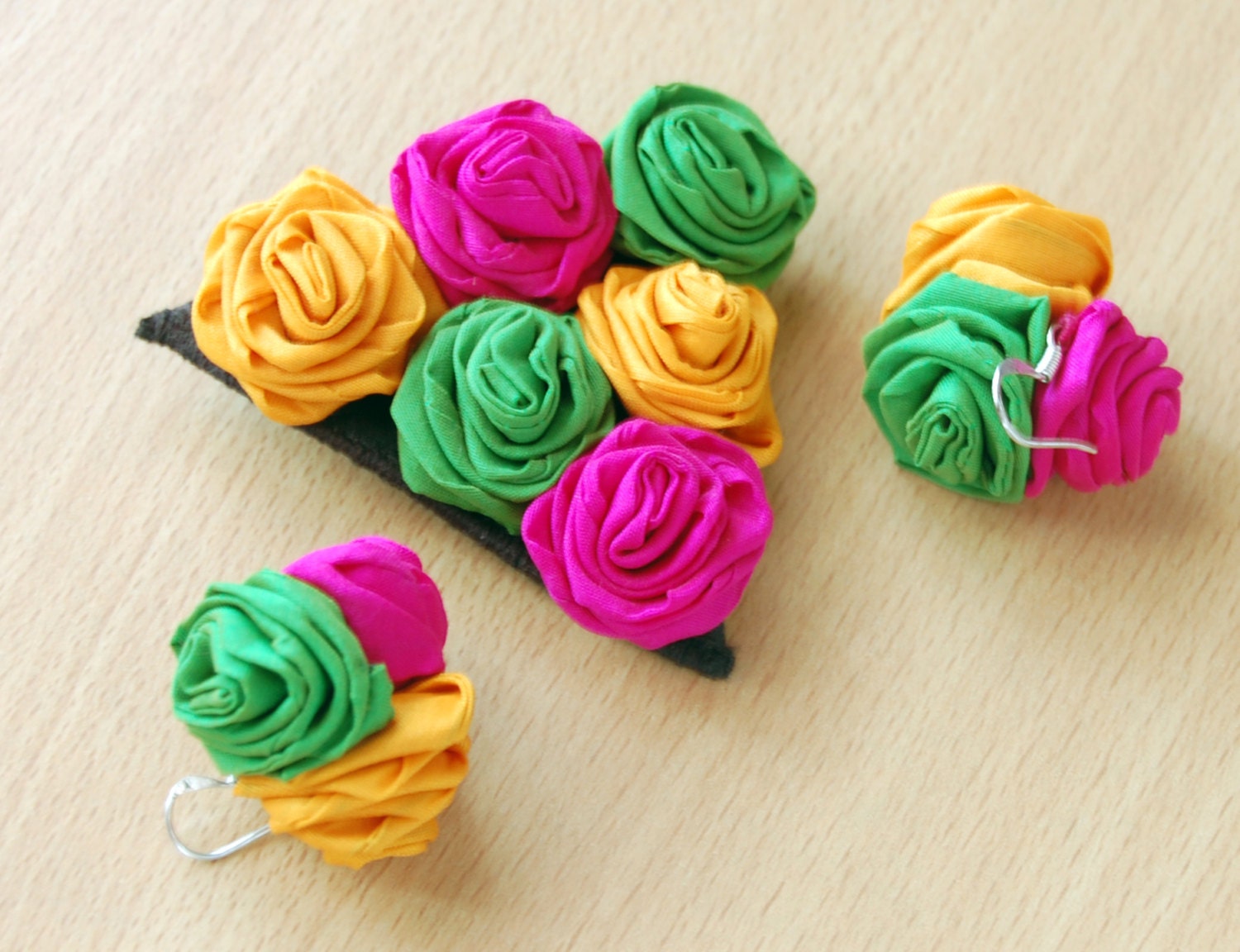 Summer Jewelry Set  Brooch Earrings Rose Geometric Brooch Floral Accessories  Flowers Green Yellow Orange Hot Pink Neon Pink Triangle
