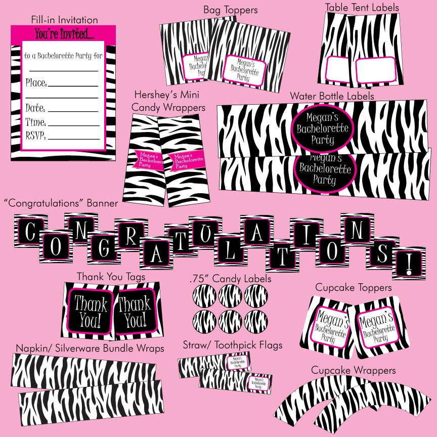 PRINTABLE DIY Zebra Party Package Bachelorette Party/ Birthday/ Bridal Shower/ Il_570xn