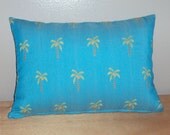 18x12 Turquoise Embroidered Palm Tree Lumbar Pillow Cover - Same Fabric Both Sides