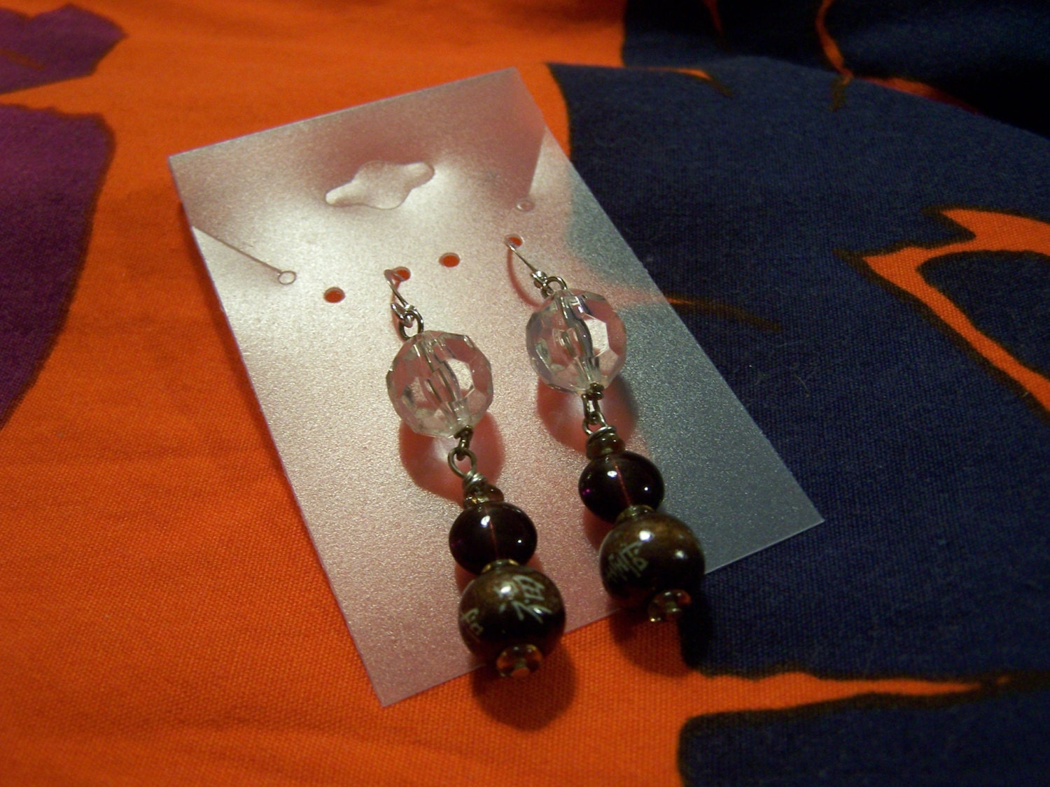 Crystal Clear ( brown.clear.chinese character.dangle earrings)