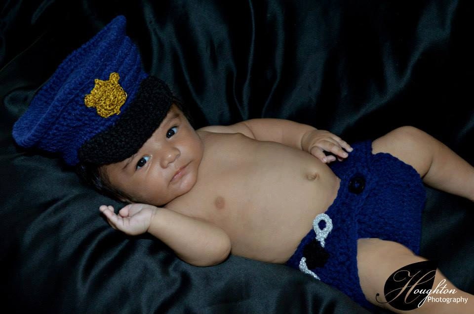 Police baby hat diaper cover with attached cuffs baby photo prop  you pick the colors and size