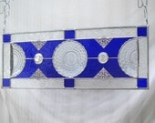 Blue Bubble Dish 1930s Depression Glass Stained Glass Panel Window Valance Stained Glass Plate