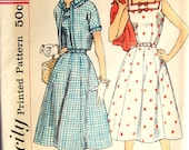 Vintage 50s Dress Pattern Full Skirt Square Neckline 37 bust Sinplicity 2507 size 16 1/2