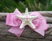 Starfish Pink Sparkle Ribbon Bow Hair Clip-Mermaids, Beach Weddings, Pink Sparkle, Girl Hair Clip, Summer Vacation, Starfish