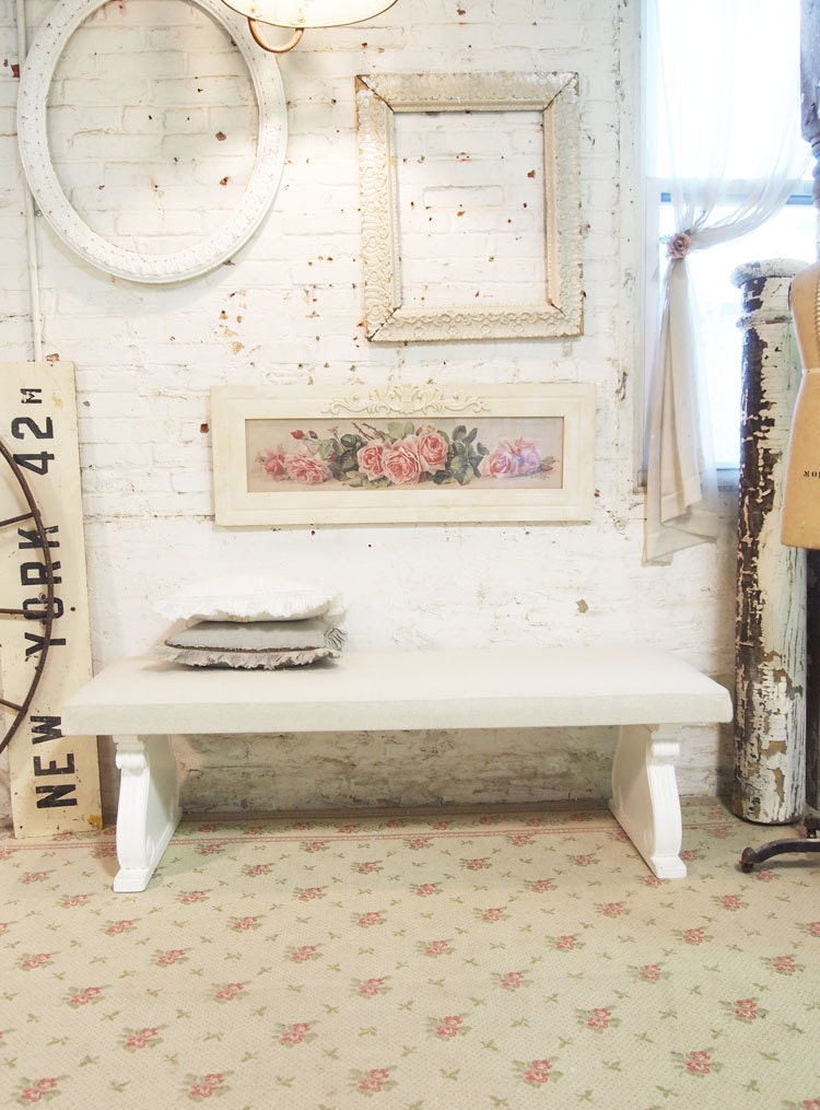 Painted Cottage Chic Shabby White Farmhouse Bench CHR10
