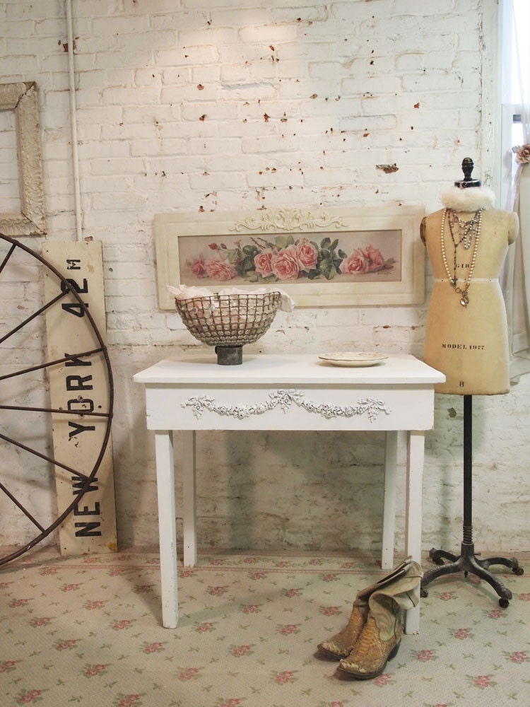Painted Cottage Chic Shabby Antique  French Farm Table / Kitchen Island TBL18
