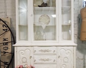Painted Cottage Chic Shabby White Romantic French China Cabinet CC382