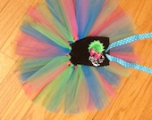 Hot Pink lime green and turquoise Diva Crochet Tutu  Dress  with shabby flowers and sequin bow baby toddler girls