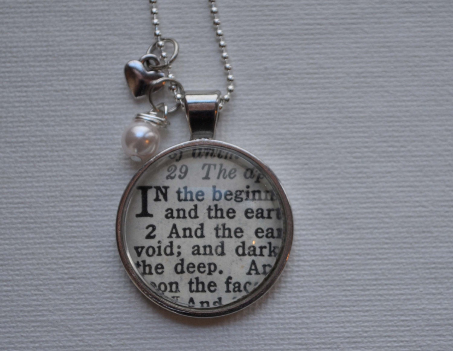 Vintage Bible Verse Pendant Necklace Genesis 1:1