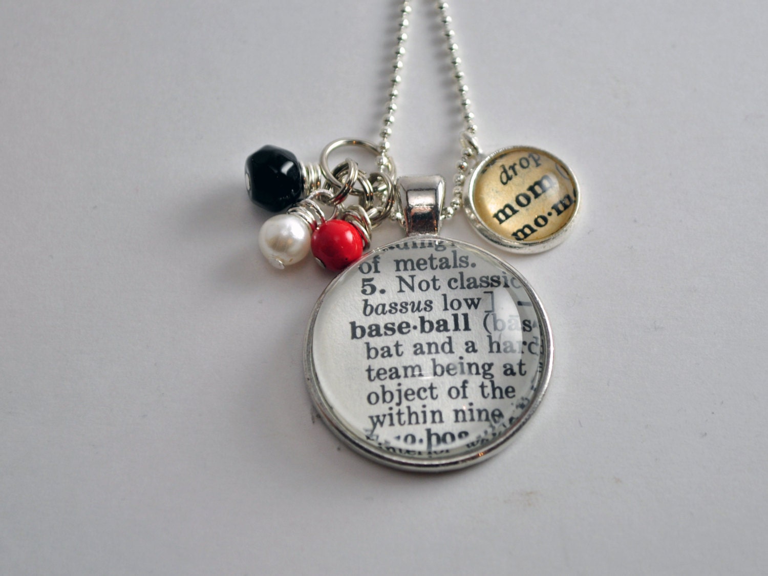 Vintage Dictionary Word Necklace Pendant BASEBALL Mom