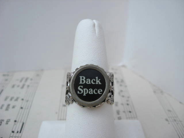 Typewriter Jewelry Antique Typewriter Key Adjustable Ring - Backspace Key Typewriter Ring