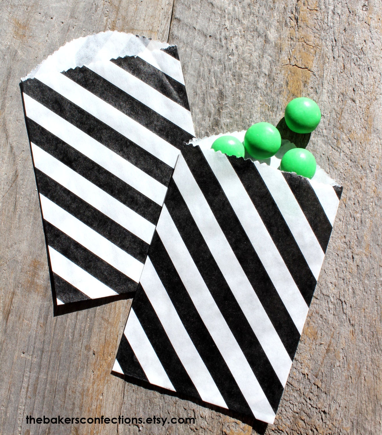 Mini Black Stripe Favor Bags, Mini Paper Candy Treat Bags, Utensil Bags (set of 12)
