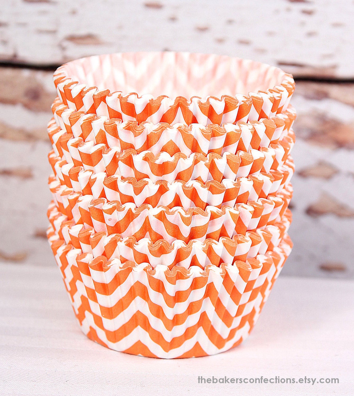 Orange Chevron Cupcake Liners - ZigZag Baking Cups, Designer Grease Resistant Liners (50)