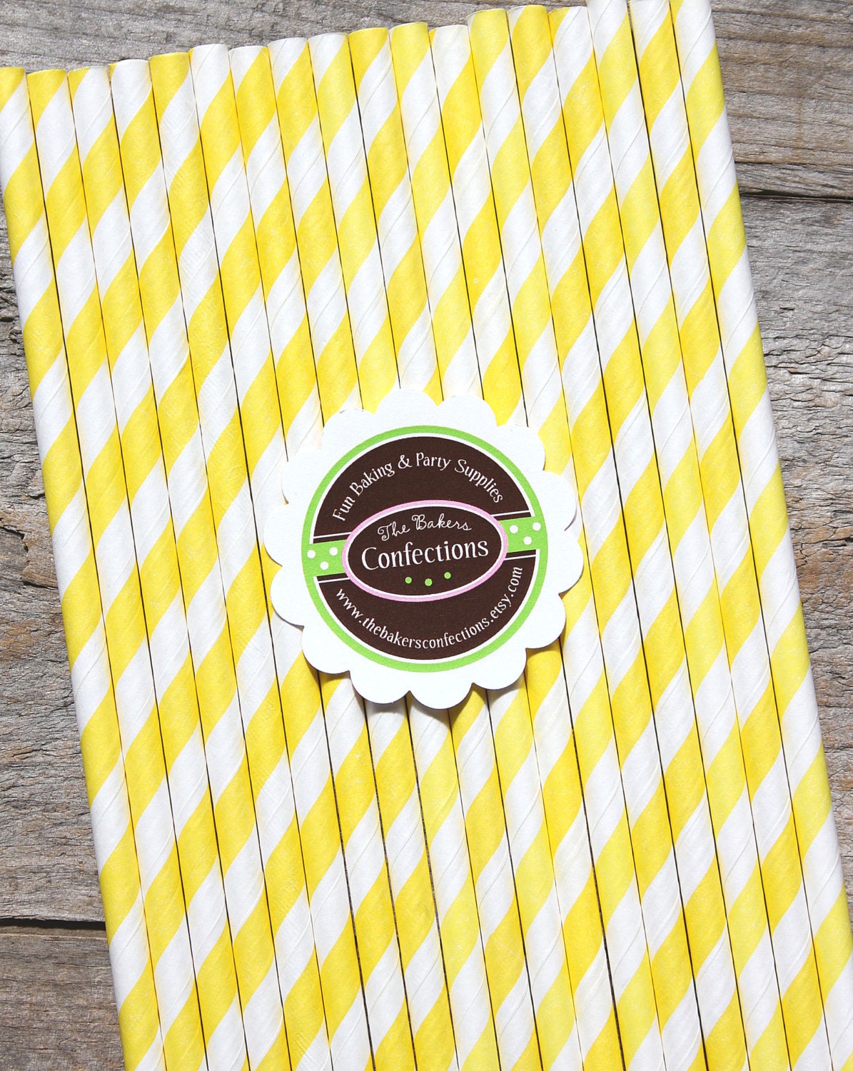 Yellow Stripe Paper Straws - Includes Printable DIY Flag Toppers & Pixie Stix Recipe (30 count) Use for Cake Pops and Drink Markers