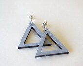 CLEARANCE SALE Grey triangle wooden geometric shape hoop stud earrings