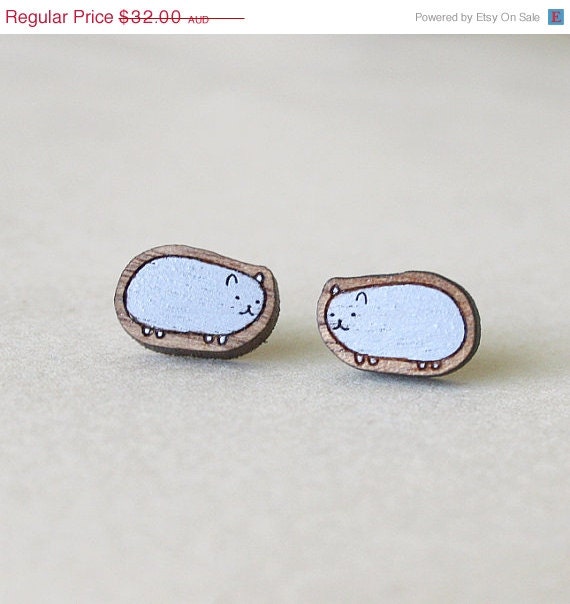 CLEARANCE SALE Grey Guinea Pig Stud Earrings
