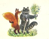 Illustration to Russian folk song. Vintage postcards. Yuri Vasnetsov. 1969