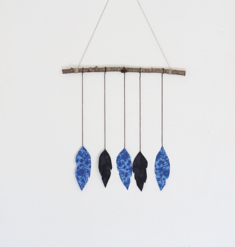 Whimsical Feather Mobile, OOAK, blue & purple fabric dreamcatcher