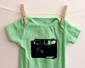 Camera Onesie, 35mm camera cotton bodysuit, spring green or custom colors, baby shower gift