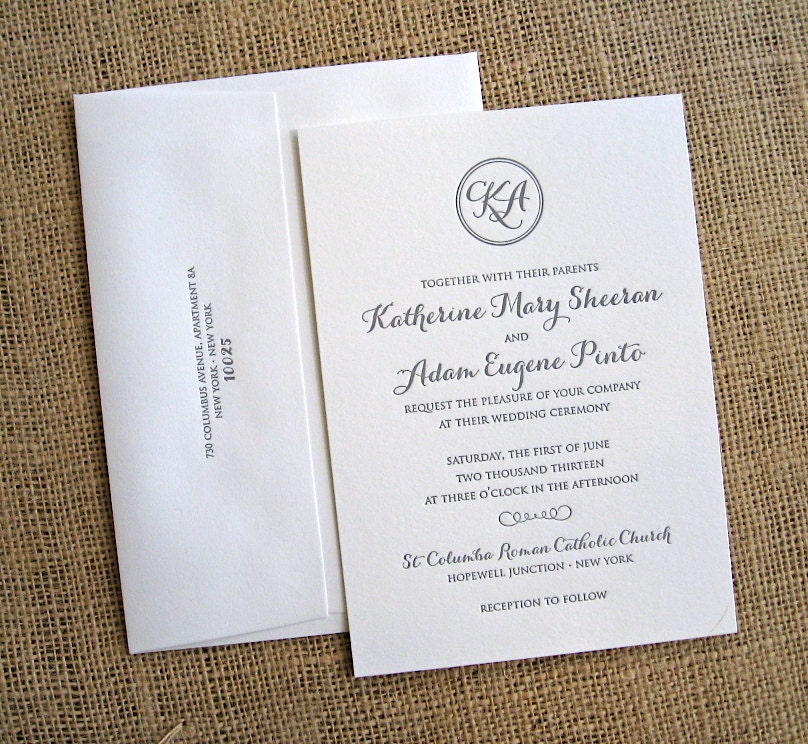 SALE 15% off (see details): modern monogram letterpress WEDDING INVITATION sample