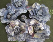 Silver-Tipped Blue Patterned Paper Roses - Set of 6