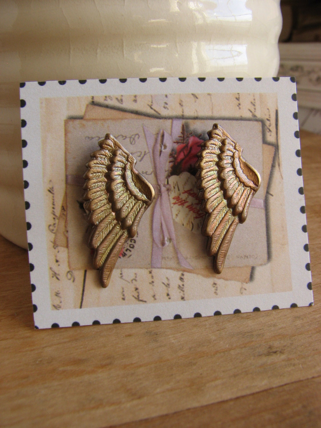 Vintage Style Angel Wing Post Earrings -shabby chic boho hipster-