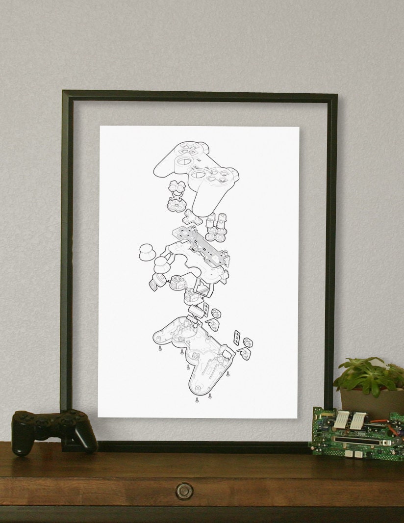 PS2 Playstation Controller Technical Illustration Poster