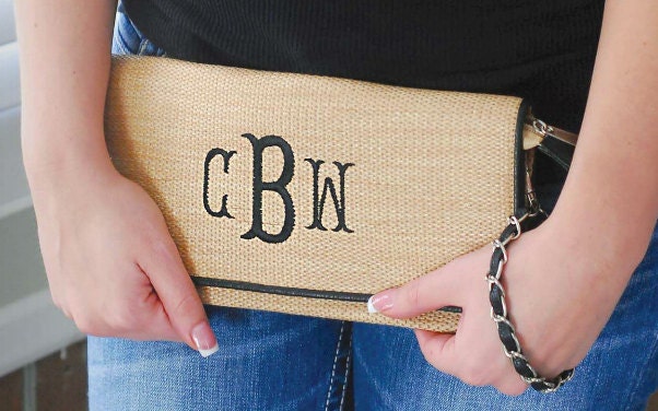Monogrammed Straw Clutch