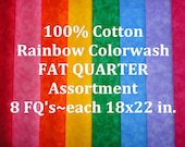 RAINBOW Colorwash Cotton Fabric Assortment Fabric...8 FQ Fat Quarters...Birthday Party Colors...Circus Clown Colors