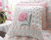 ADORABLE VINTAGE CHENILLE Patchwork Pillow Pink Cabbage Rose