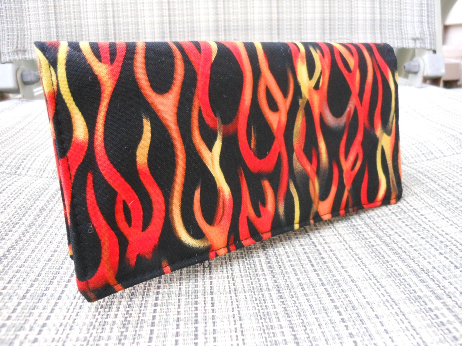 Fabric Checkbook Cover - Bikers Motorcycle Flames