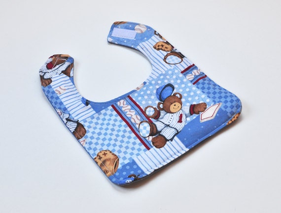 Baby Boy Bib - Baseball & Teddy Bear - Flannel Bib - Baby Shower Gift Idea - Nice colorful bib