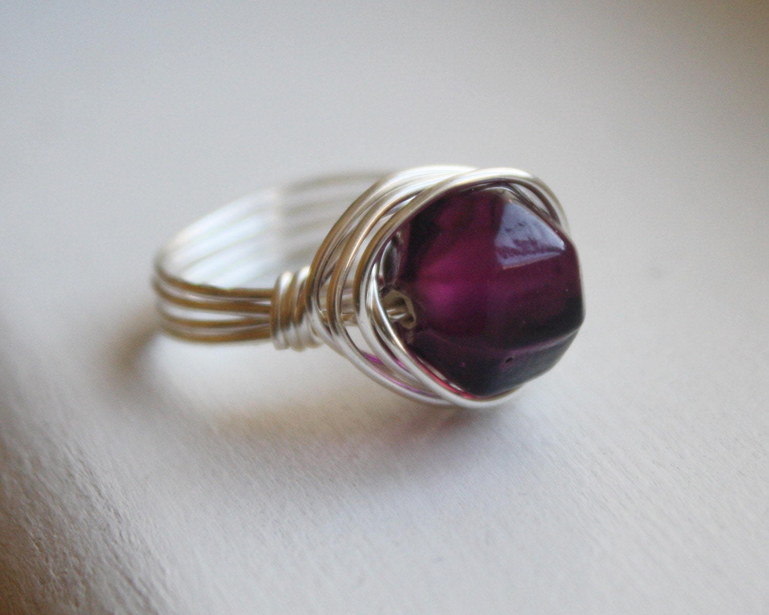 Purple Plum Glass Ring - Size 7