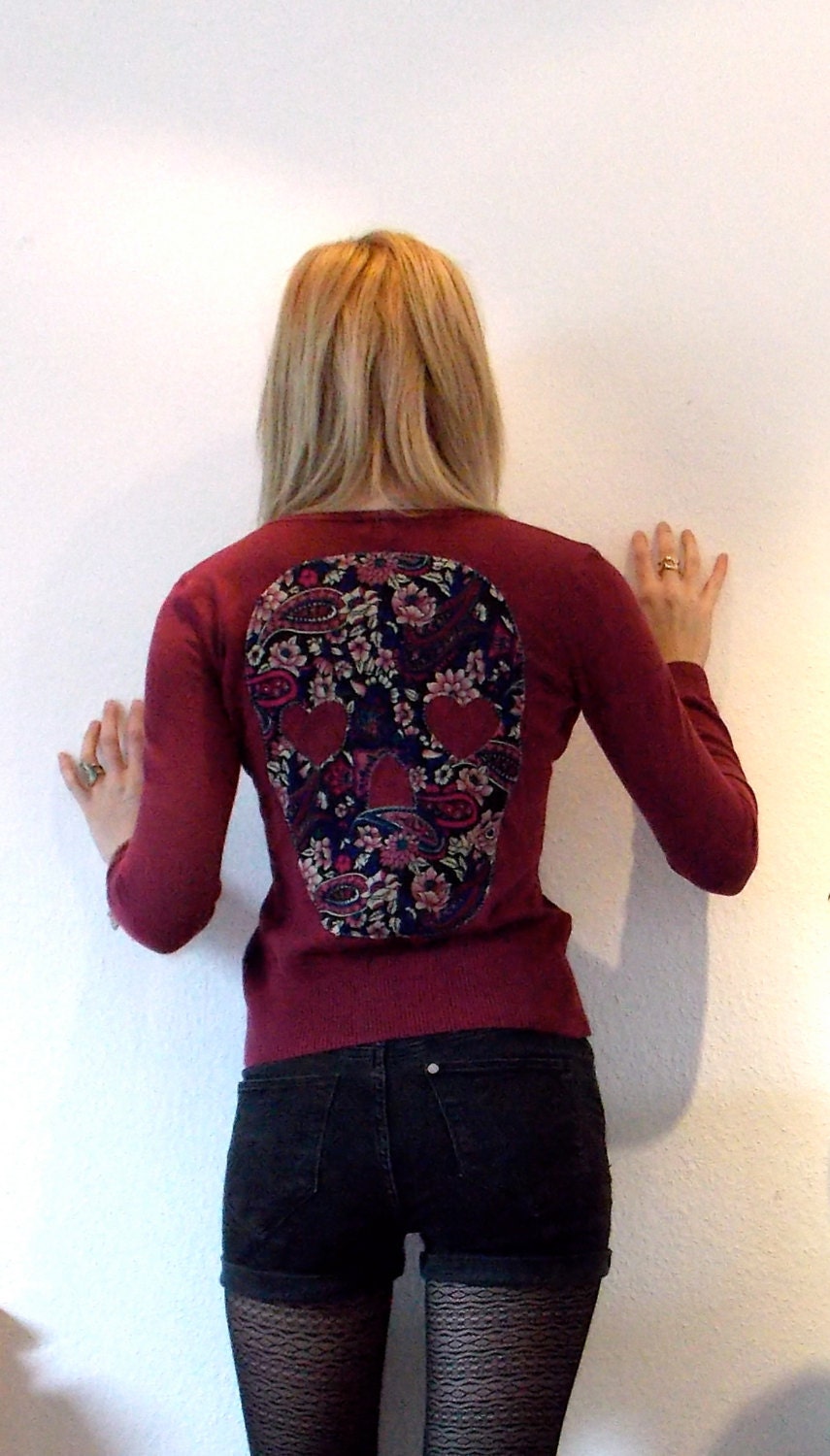 Wine Red Skull Cardigan with Paisley pattern