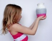 Pink and Gray Vase / pink home decor / handcrafted vase / fuschia flower vase / valentine home decor